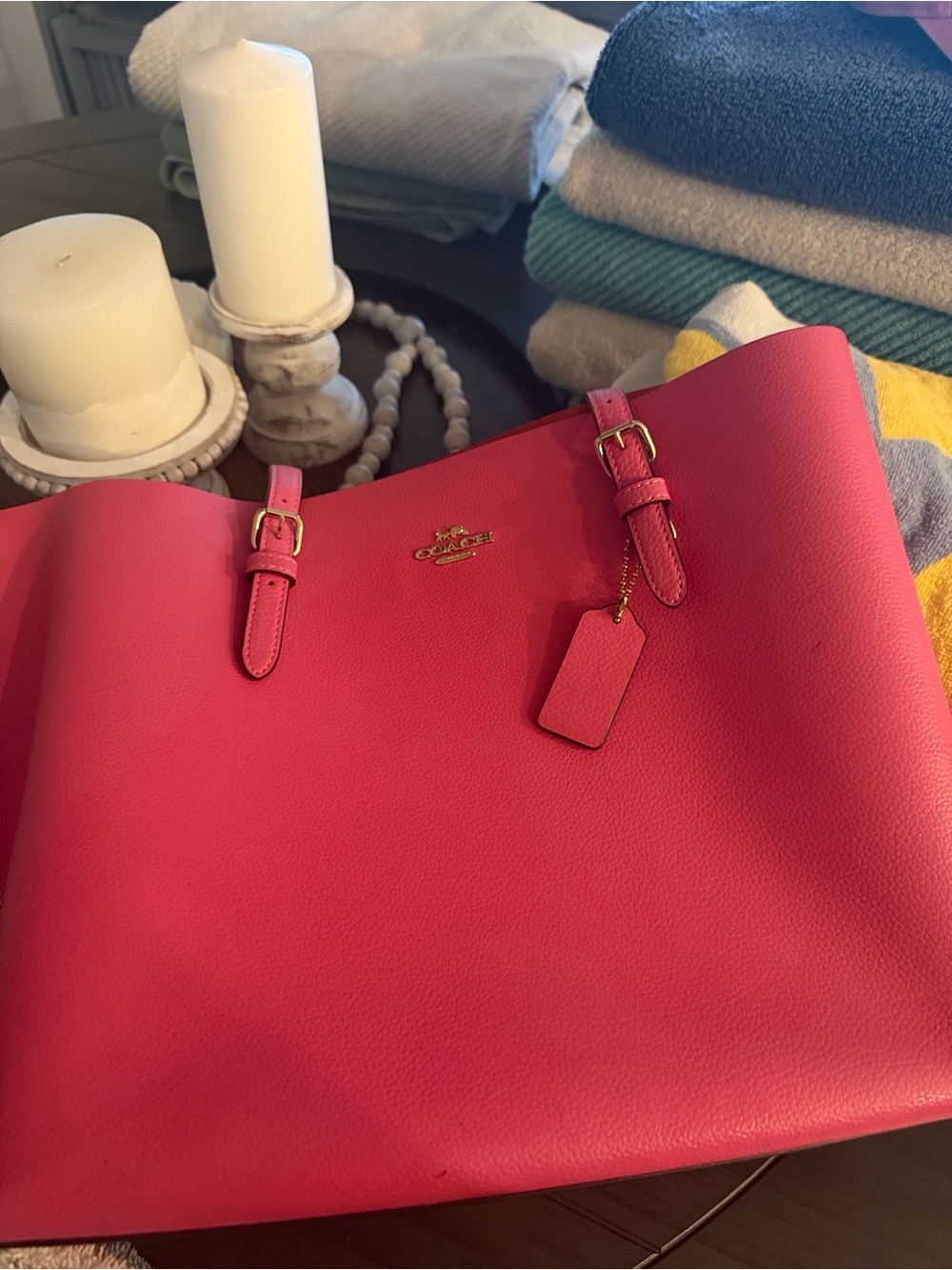 Coach Hot Pink Pebbled Leather Tote with Gold Hardware
